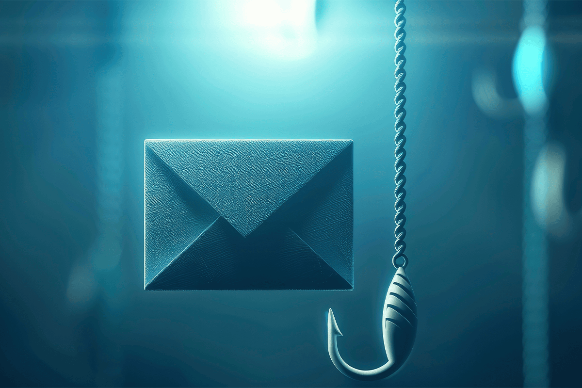 Blue digital image of an email phishing scam.